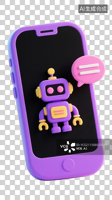 【AI数字艺术】3D三维立体智能手机机器人移动端智能虚拟助手科技主题图片素材