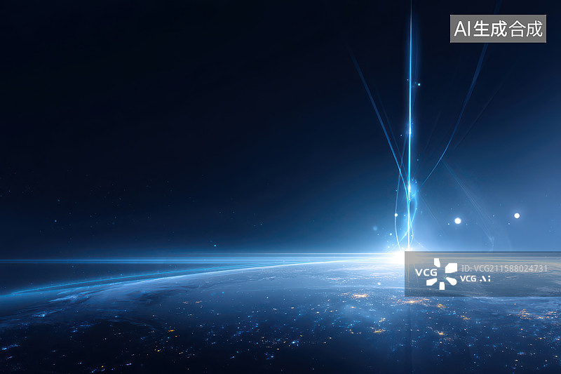 【AI数字艺术】宇宙地球蓝色光束科技未来图片素材