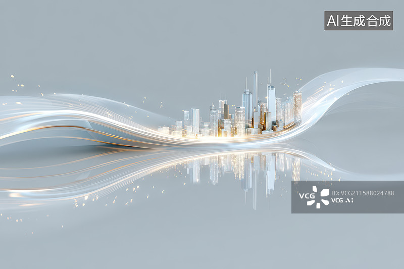 【AI数字艺术】现代都市流动光影水面倒影图图片素材