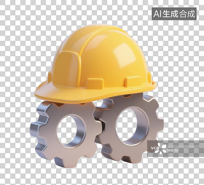 【AI数字艺术】3D三维黄色安全帽齿轮元素图片素材