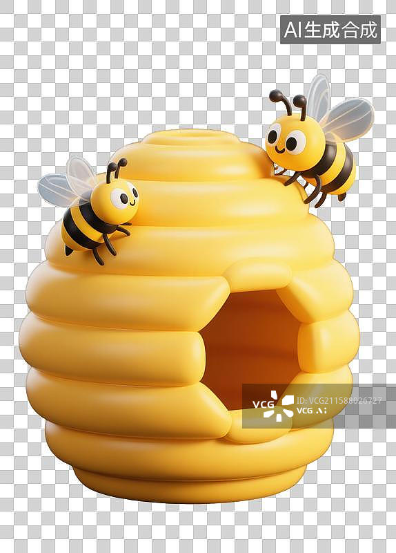 【AI数字艺术】3D三维黄色蜂巢和密封元素图片素材
