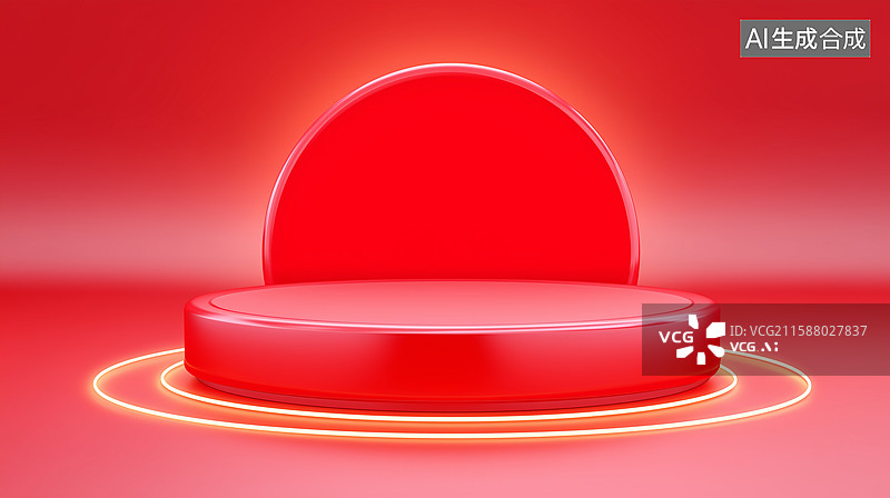 【AI数字艺术】红色霓虹圆形展示台图片素材