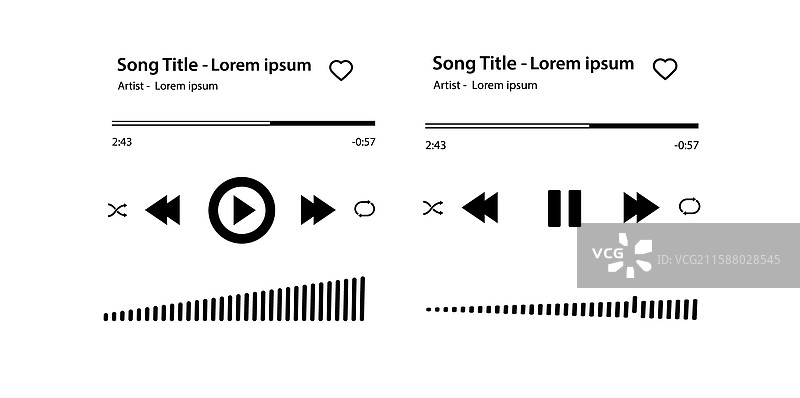 音乐播放器歌曲牌，带按钮和加载条图片素材