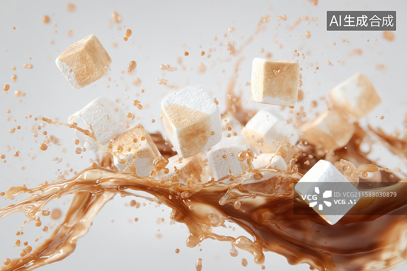 【AI数字艺术】热巧克力棉花糖飞溅美食图片素材