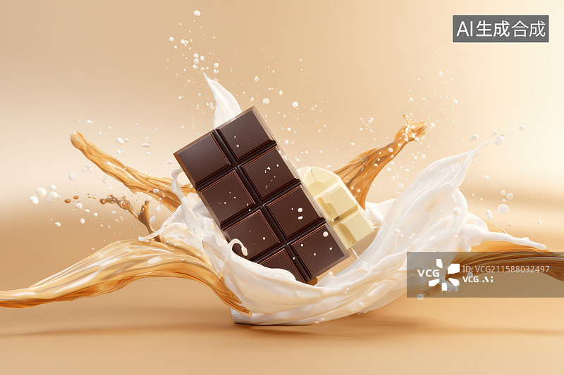 【AI数字艺术】巧克力牛奶交融飞溅美食瞬间图片素材