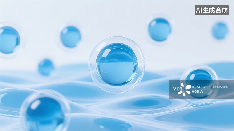 【AI数字艺术】圆球状科技感背景图蓝白色调背景透明3D渲染分子结构模型图片素材