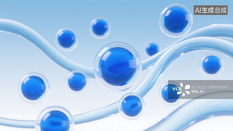 【AI数字艺术】圆球状科技感背景图蓝白色调背景透明3D渲染分子结构模型图片素材
