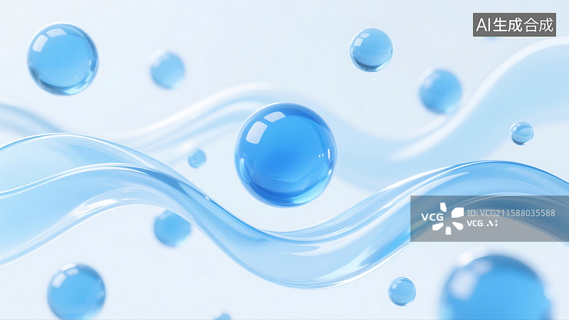 【AI数字艺术】圆球状科技感背景图蓝白色调背景透明3D渲染分子结构模型图片素材