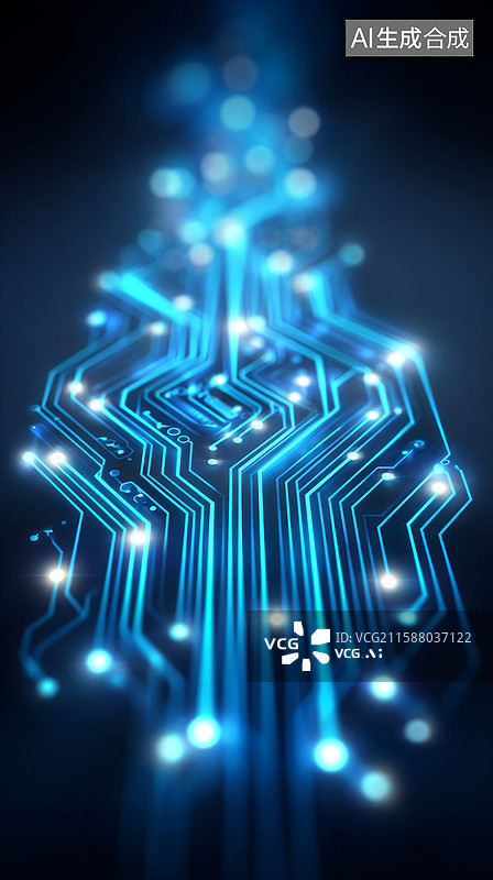【AI数字艺术】蓝色发光电路图案科技背景图片素材