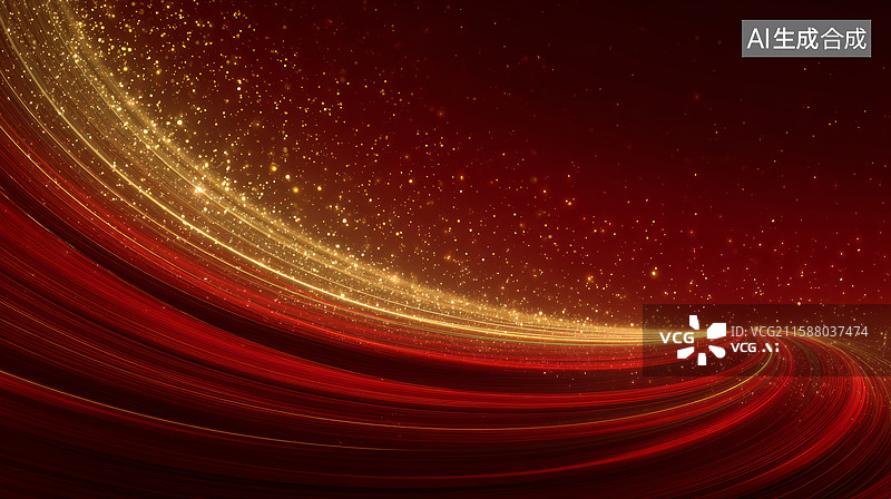 【AI数字艺术】红色节日背景与金色闪光曲线图片素材