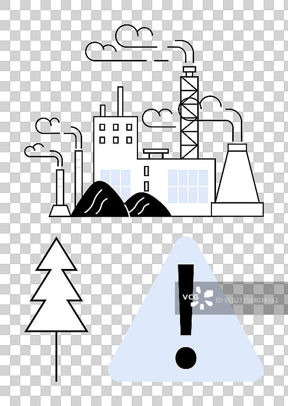 工业厂房冒出三角形的烟雾图片素材