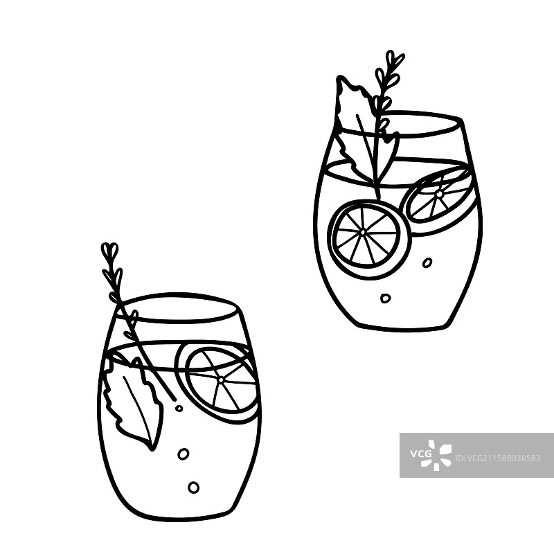 柠檬水杯的涂鸦风格草图图片素材