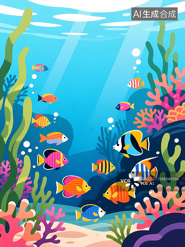 【AI数字艺术】海底鱼群珊瑚光彩图片素材