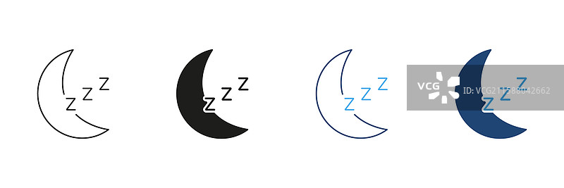 睡眠线条和轮廓图标，夜间休息与图片素材