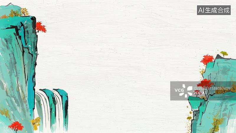 【AI数字艺术】山水画风的自然景观图片素材