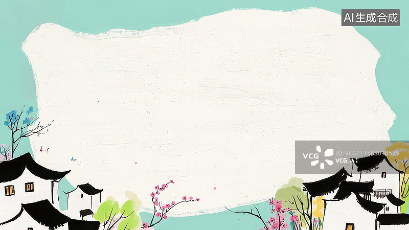 【AI数字艺术】古风建筑与花卉的清新背景图图片素材