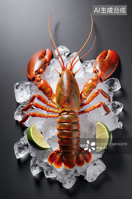 【AI数字艺术】冰块上的鲜红龙虾图片素材