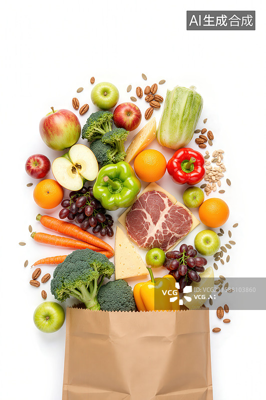 【AI数字艺术】新鲜食材从纸袋中溢出图片素材