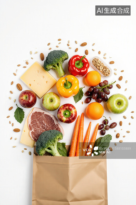 【AI数字艺术】健康食材从纸袋中散落图片素材