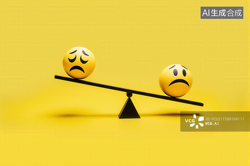 【AI数字艺术】平衡跷跷板上的两个悲伤表情图片素材