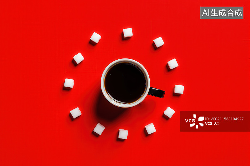 【AI数字艺术】咖啡杯与糖块的创意排列图片素材