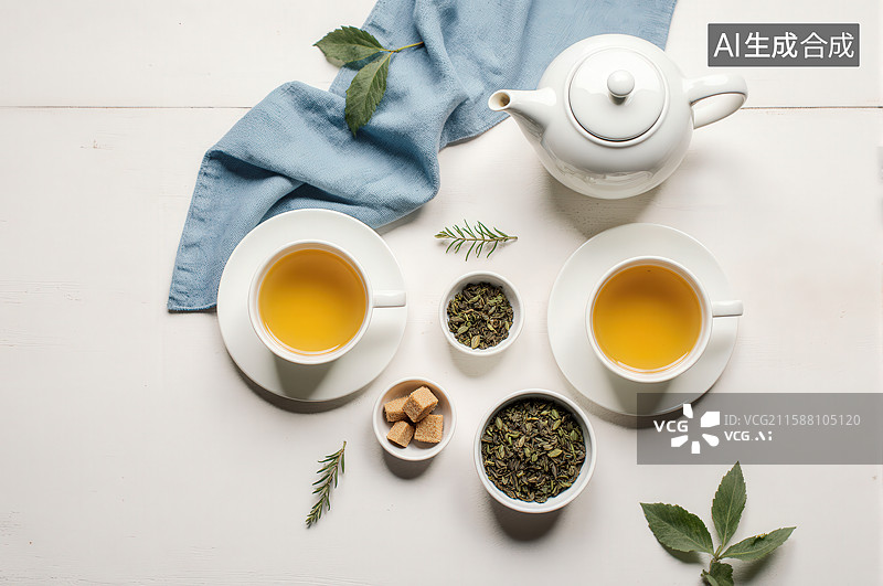 【AI数字艺术】茶具与茶叶的静谧布置图片素材
