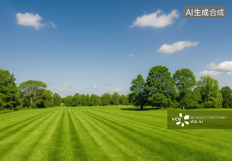 【AI数字艺术】绿茵草地与蓝天白云图片素材