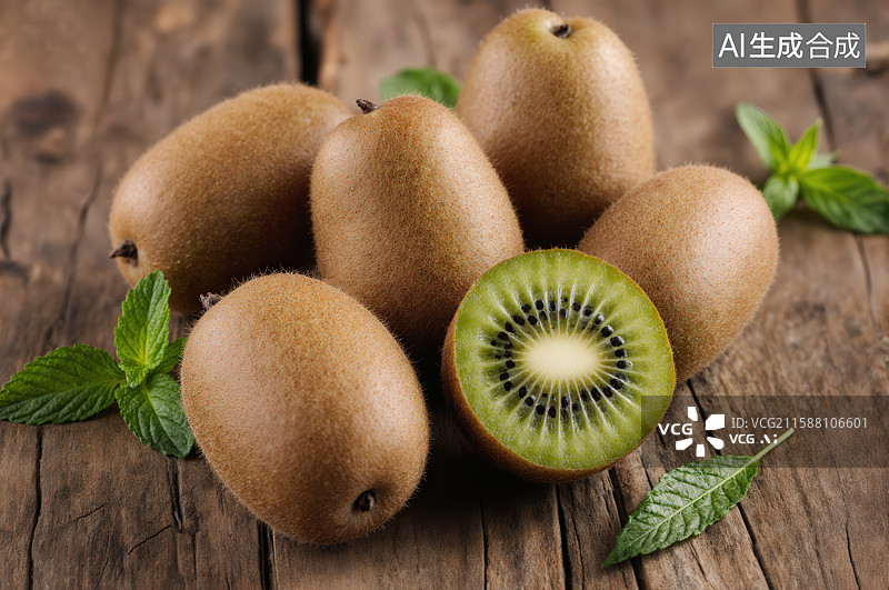 【AI数字艺术】新鲜猕猴桃与切片展示图片素材