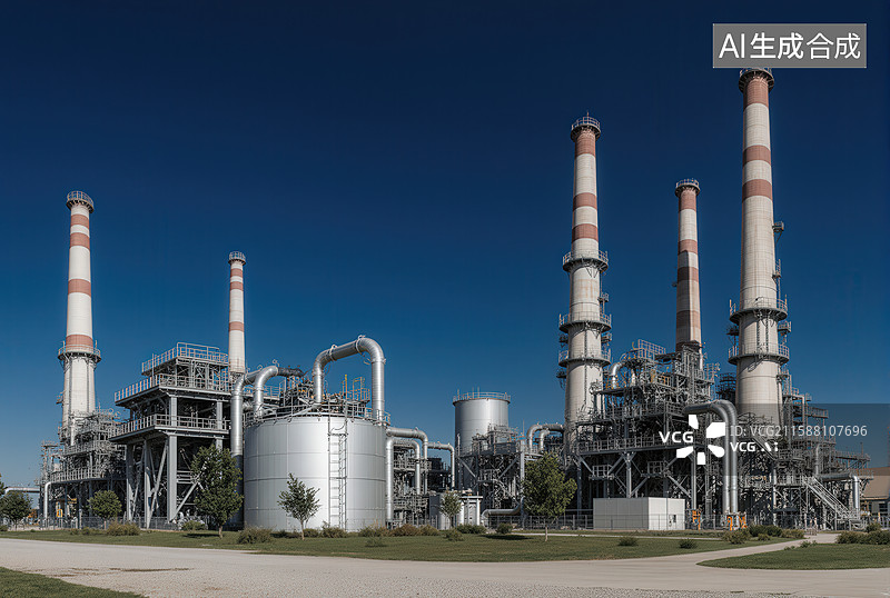 【AI数字艺术】工业厂区的烟囱与管道设施图片素材