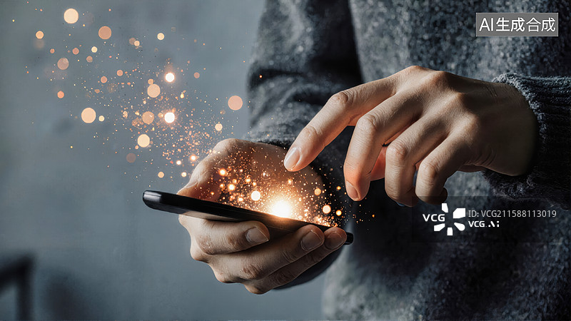 【AI数字艺术】手机触摸光芒图片素材
