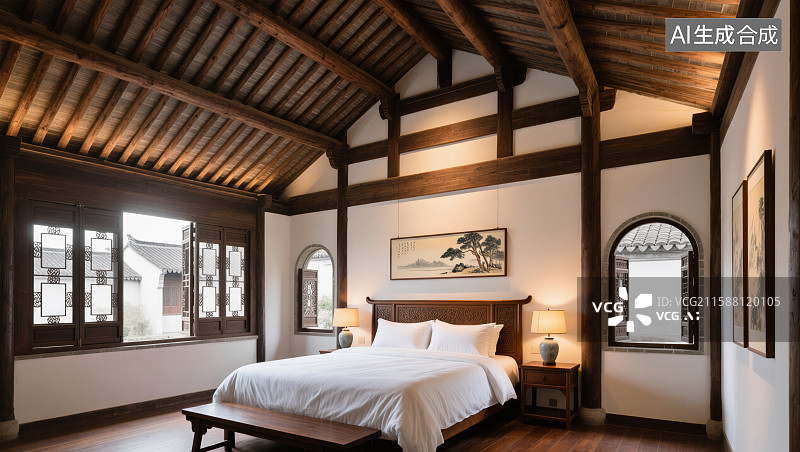 【AI数字艺术】徽派建筑群风光图片素材