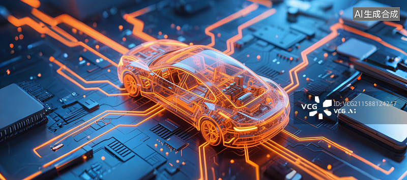 【AI数字艺术】人工智能，新能源汽车，车载芯片图片素材