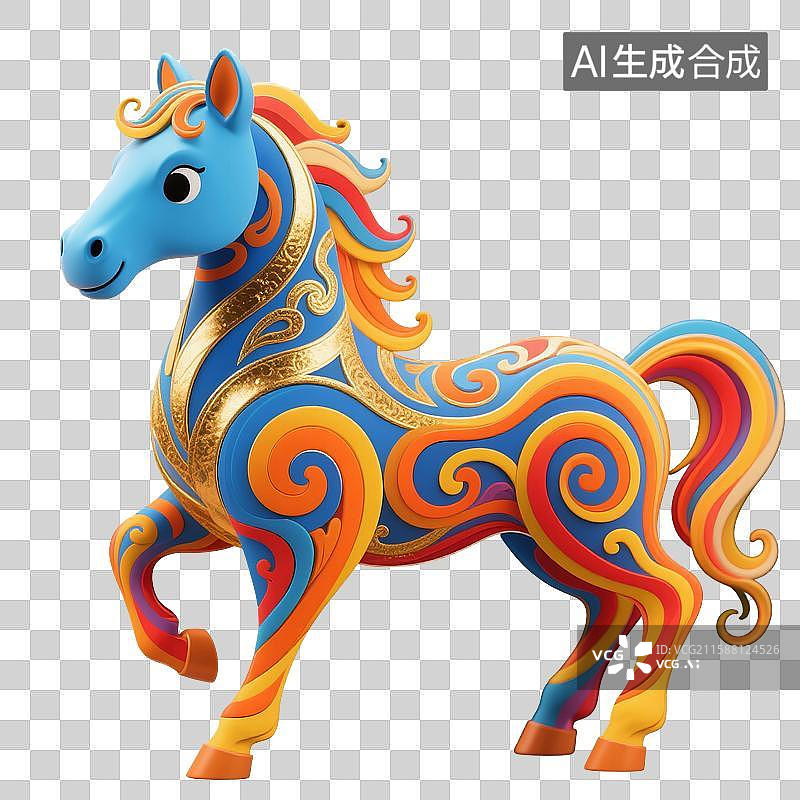 【AI数字艺术】3D渲染，中国风，金色马，马年，马，十二生肖，免抠元素图片素材