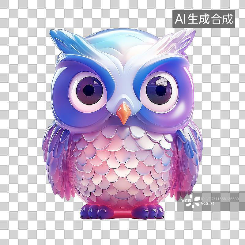 【AI数字艺术】可爱的猫头鹰3D造型玻璃摆件图片素材