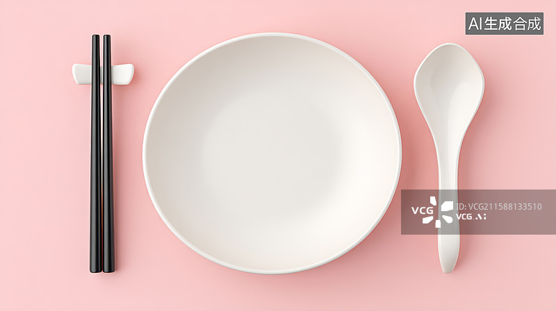 【AI数字艺术】粉色背景上放着碗筷子和勺子图片素材