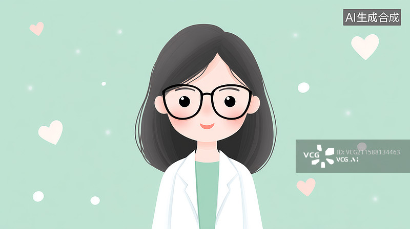 【AI数字艺术】卡通医生戴眼镜正面微笑图片素材