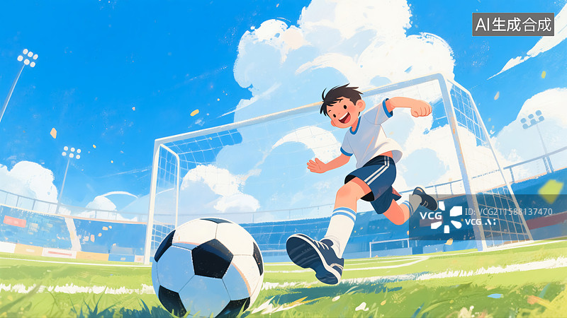 【AI数字艺术】踢足球的男孩插画图片素材