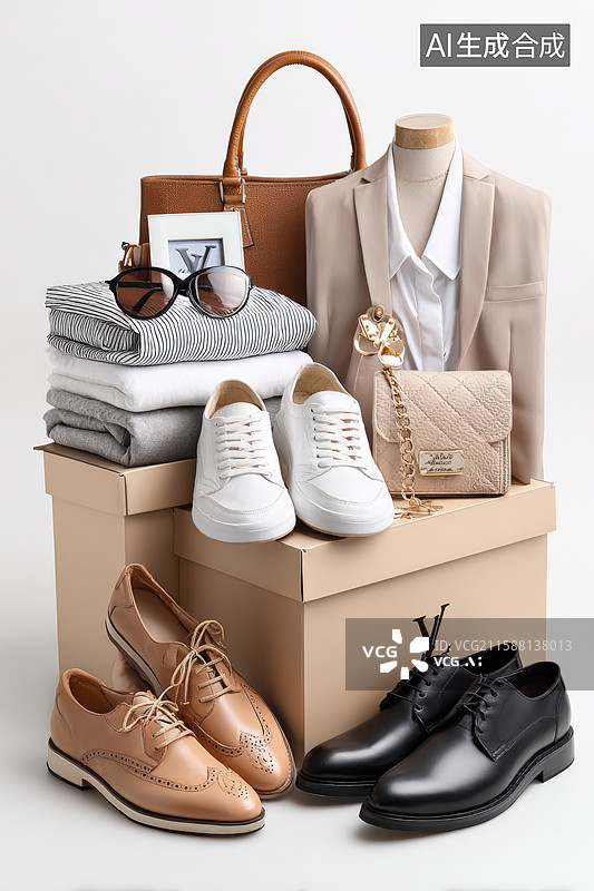 【AI数字艺术】时尚的正式休闲服饰鞋履组合图片素材