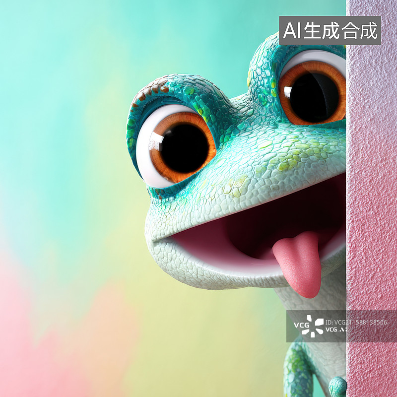 【AI数字艺术】可爱卡通蜥蜴探头图片素材