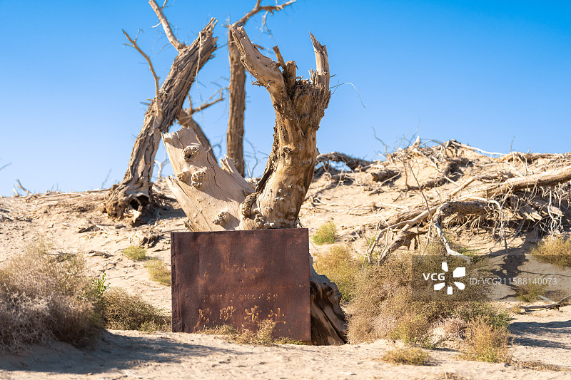 新疆-和田地区-民丰县-尼雅遗址-文物保护单位标志牌图片素材