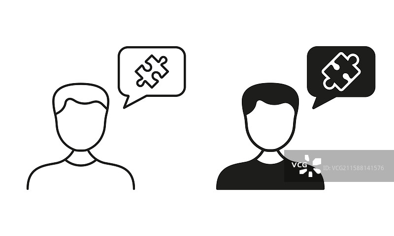 男人和拼图块在对话气泡中图片素材