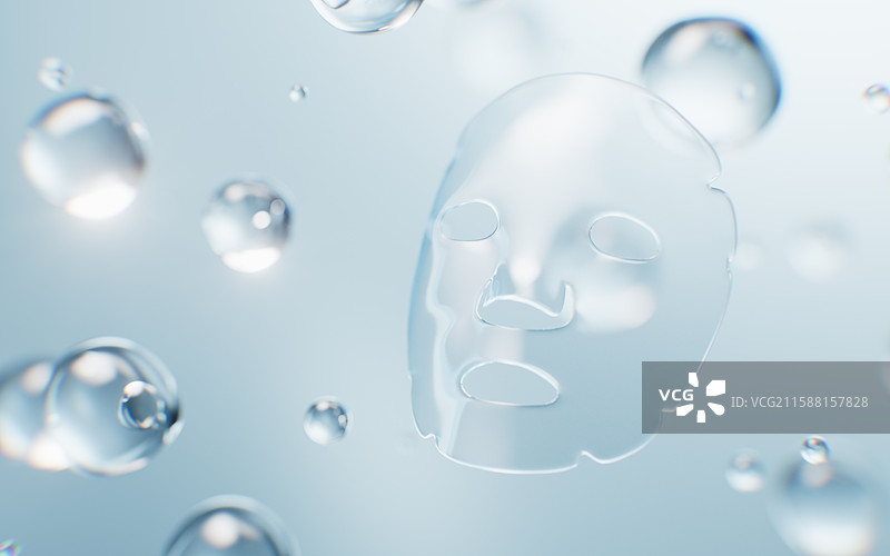 面膜与蓝色透明气泡三维渲染图片素材