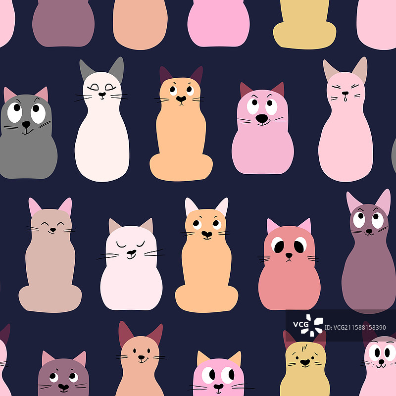 可爱小猫图案的无缝花纹图片素材