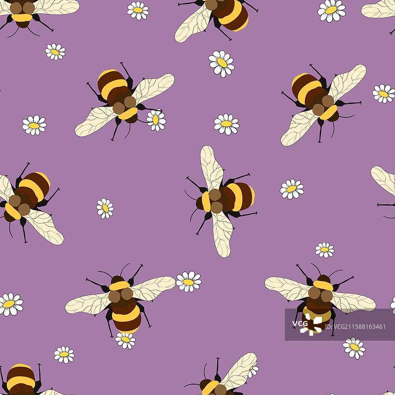 无缝蜜蜂花卉背景图案图片素材