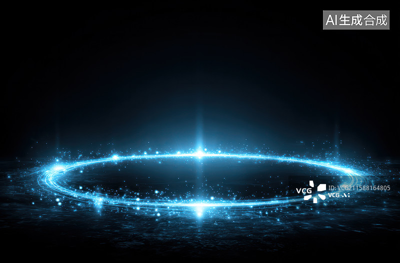 【AI数字艺术】黑暗背景上的蓝光圆环图片素材