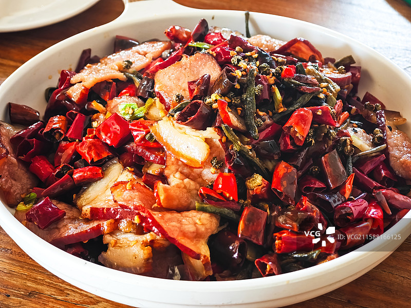 四川菜 干豆角炒腊肉图片素材