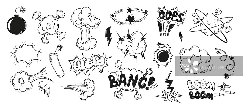 漫画风格的爆炸效果和爆炸元素图片素材
