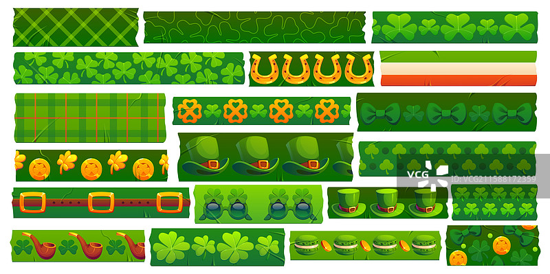 圣帕特里克节爱尔兰风格的和纸胶带，带有粘性片段图片素材