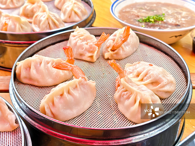 一笼虾饺特写图片素材
