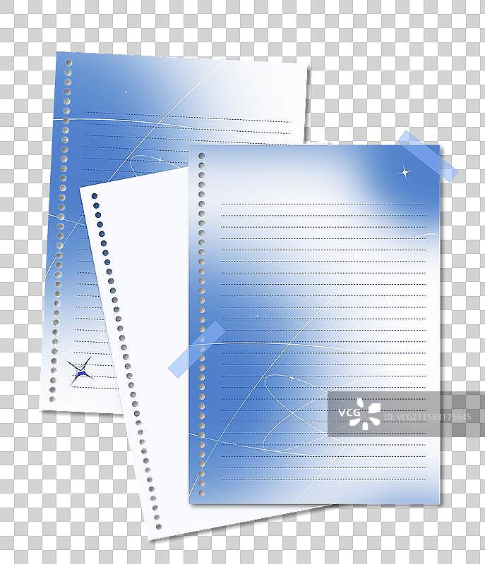 Ins风蓝色渐变信纸多纸张交叠书页可爱清新梦幻本子DIY纸张便利贴信纸设计感手账本矢量插画模板素材图片素材